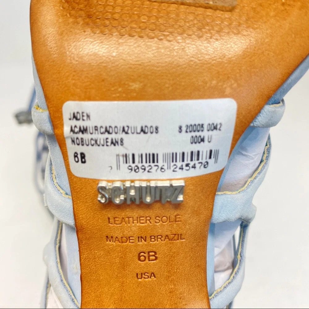 Schutz Jaden Baby Blue Cage Sandal Block Heels Size 6 - Picture 6 of 8